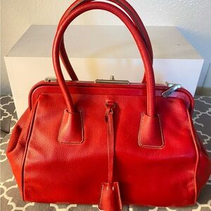 Prada Red Leather Madras Cerniera Handbag Vintage